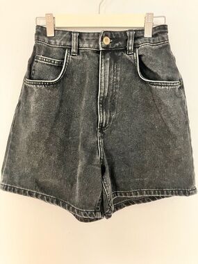 Zara Washed Black High-Rise Denim Shorts